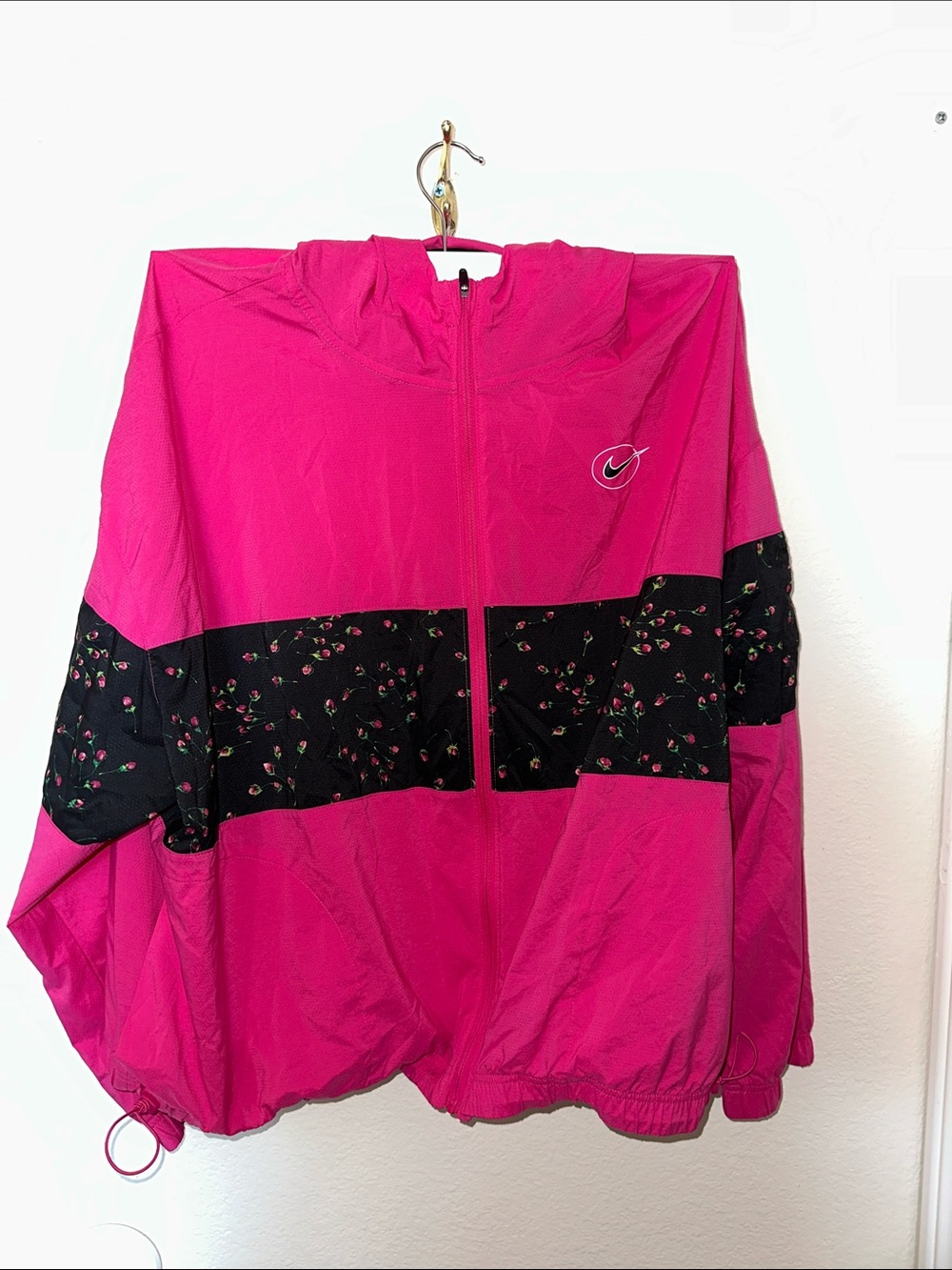Nike Women's Hot Pink Bomber Jacket with Black Floral Band